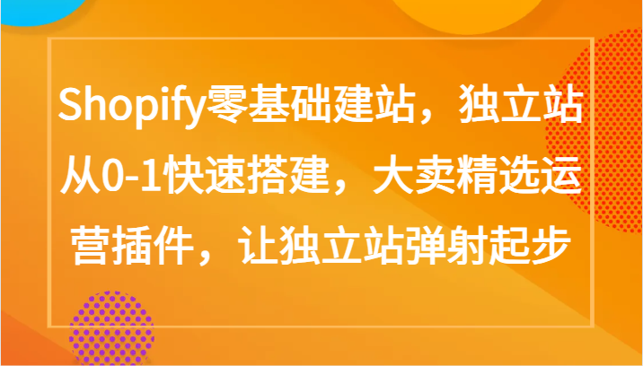 Shopify零基础建站，独立站从0-1快速搭建，大卖精选运营插件，让独立站弹射起步-飞哥网创